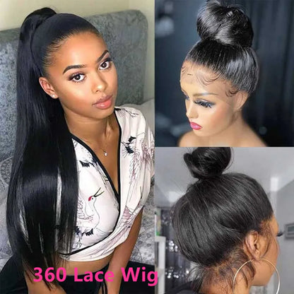360 Lace Frontal Wig Brazilian Bone Straight 13x4 Transparent Lace Front Human Hair Wigs For Black Women Pre Plucked Bling